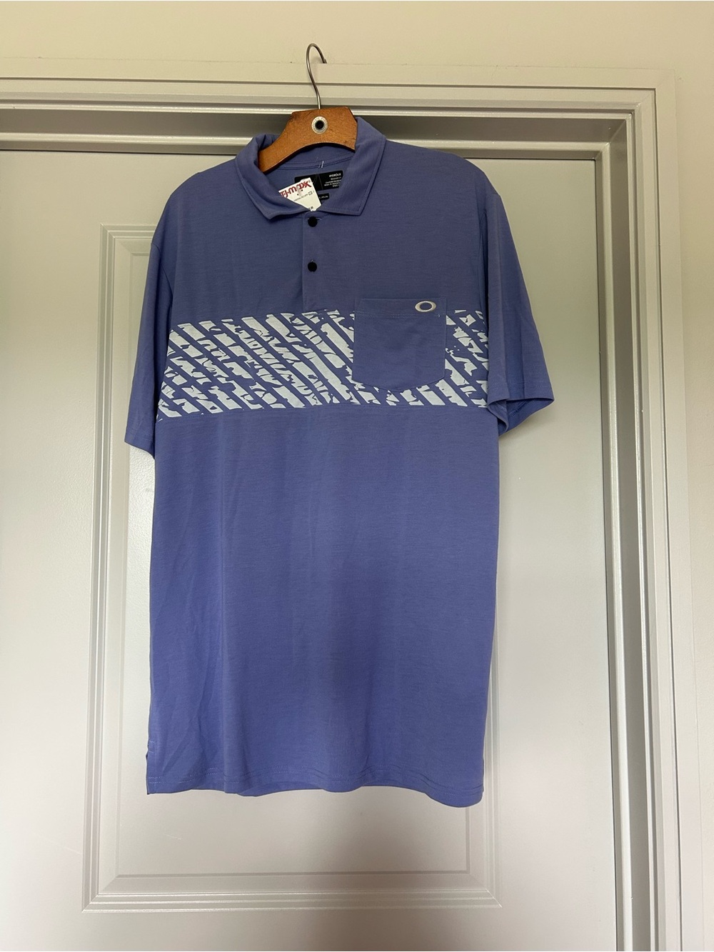 Oakley Men’s Lavender Polo with White Chest Stripe and Pocket - Picture 2 of 7